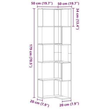 vidaXL Βιβλιοθήκη Γωνιακή 5 Επ. Γκρι Σκυροδέμ. 50x50x179cm Επεξ. Ξύλο 1 τεμ.