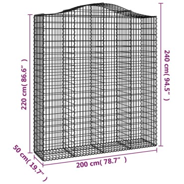 vidaXL Συρματοκιβώτια Τοξωτά 9 τεμ. 200x50x220/240 εκ. Γαλβαν. Ατσάλι