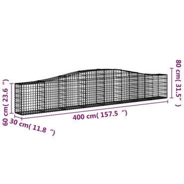 vidaXL Συρματοκιβώτια Τοξωτά 25 τεμ. 400x30x60/80 εκ. Γαλβαν. Ατσάλι