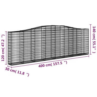 vidaXL Συρματοκιβώτια Τοξωτά 8 τεμ. 400x30x120/140 εκ. Γαλβαν. Ατσάλι
