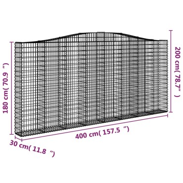 vidaXL Συρματοκιβώτια Τοξωτά 4 τεμ. 400x30x180/200 εκ. Γαλβαν. Ατσάλι