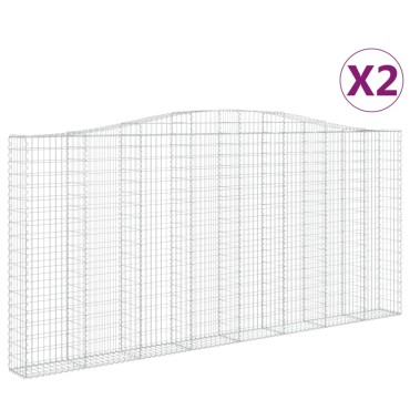 vidaXL Συρματοκιβώτια Τοξωτά 2 τεμ. 400x30x180/200 εκ. Γαλβαν. Ατσάλι