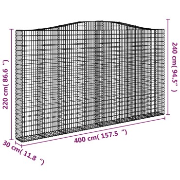 vidaXL Συρματοκιβώτιο Τοξωτό 400x30x220/240εκ. από Γαλβανισμένο Χάλυβα