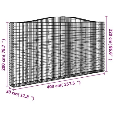 vidaXL Συρματοκιβώτιο Τοξωτό 400x30x200/220εκ. από Γαλβανισμένο Χάλυβα