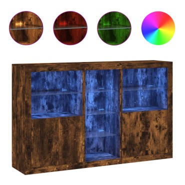 vidaXL Μπουφές με Φώτα LED Καπνιστή Δρυς 162x37x100cm 1 τεμ.