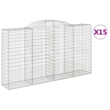 vidaXL Συρματοκιβώτια Τοξωτά 15 τεμ. 300x50x160/180 εκ. Γαλβαν. Ατσάλι