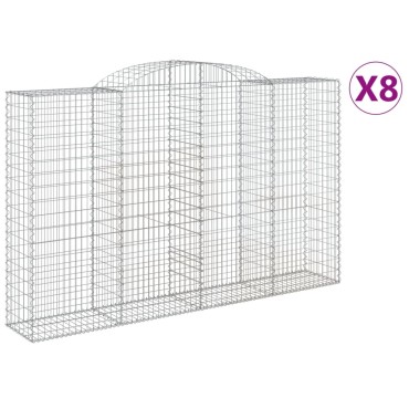 vidaXL Συρματοκιβώτια Τοξωτά 8 τεμ. 300x50x180/200 εκ. Γαλβαν. Ατσάλι