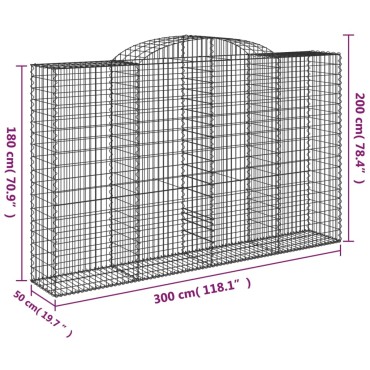 vidaXL Συρματοκιβώτια Τοξωτά 15 τεμ. 300x50x180/200 εκ. Γαλβαν. Ατσάλι