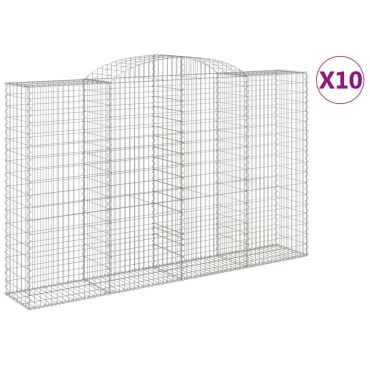 vidaXL Συρματοκιβώτια Τοξωτά 10 τεμ. 300x50x180/200 εκ. Γαλβαν. Ατσάλι