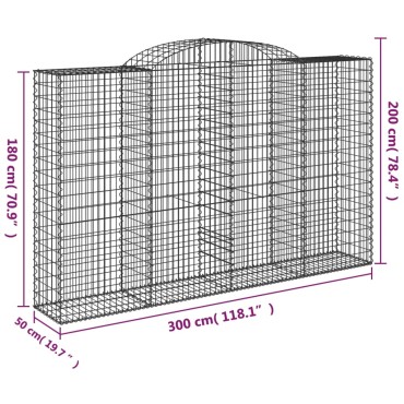 vidaXL Συρματοκιβώτια Τοξωτά 12 τεμ. 300x50x180/200 εκ. Γαλβαν. Ατσάλι