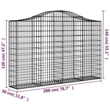 vidaXL Συρματοκιβώτια Τοξωτά 10 τεμ. 200x30x120/140 εκ. Γαλβαν. Ατσάλι