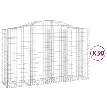 vidaXL Συρματοκιβώτια Τοξωτά 30 τεμ. 200x50x120/140 εκ. Γαλβαν. Ατσάλι