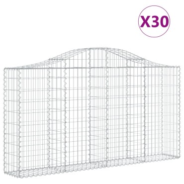 vidaXL Συρματοκιβώτια Τοξωτά 30 τεμ. 200x30x100/120 εκ. Γαλβαν. Ατσάλι