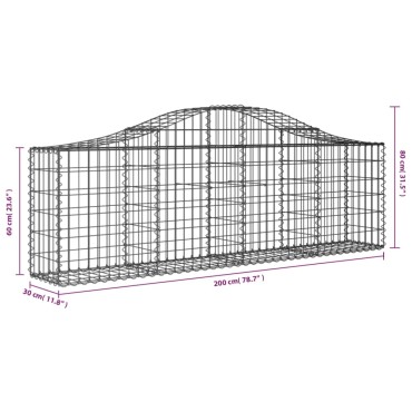 vidaXL Συρματοκιβώτια Τοξωτά 15 τεμ. 200x30x60/80 εκ. Γαλβαν. Ατσάλι
