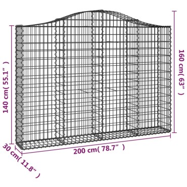 vidaXL Συρματοκιβώτια Τοξωτά 6 τεμ. 200x30x140/160 εκ. Γαλβαν. Ατσάλι