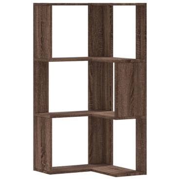 vidaXL Βιβλιοθήκη Γωνιακή 3 Επ. Καφέ Δρυς 50x50x102cm Επεξ. Ξύλο 1 τεμ.