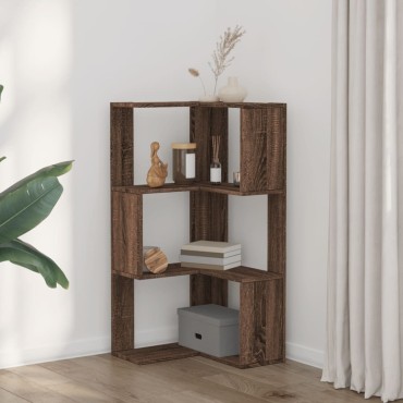 vidaXL Βιβλιοθήκη Γωνιακή 3 Επ. Καφέ Δρυς 50x50x102cm Επεξ. Ξύλο 1 τεμ.