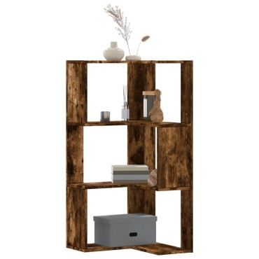 vidaXL Βιβλιοθήκη Γωνιακή 3 Επ. Καπνιστή Δρυς 50x50x102cm Επεξ. Ξύλο 1 τεμ.
