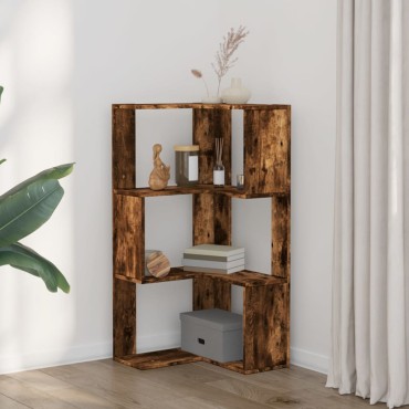 vidaXL Βιβλιοθήκη Γωνιακή 3 Επ. Καπνιστή Δρυς 50x50x102cm Επεξ. Ξύλο 1 τεμ.