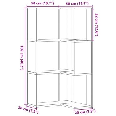 vidaXL Βιβλιοθήκη Γωνιακή 3 Επ. Καπνιστή Δρυς 50x50x102cm Επεξ. Ξύλο 1 τεμ.