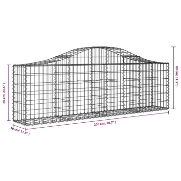 vidaXL Συρματοκιβώτια Τοξωτά 13 τεμ. 200x30x60/80 εκ. Γαλβαν. Ατσάλι