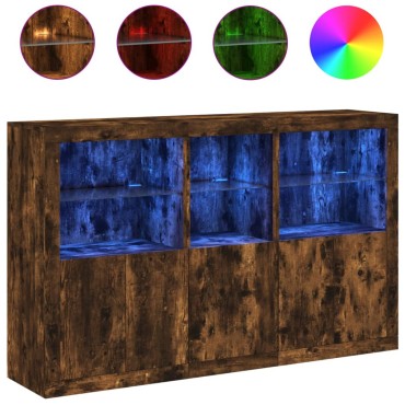 vidaXL Μπουφές με Φώτα LED Καπνιστή Δρυς 162x37x100cm 1 τεμ.