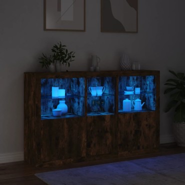 vidaXL Μπουφές με Φώτα LED Καπνιστή Δρυς 162x37x100cm 1 τεμ.