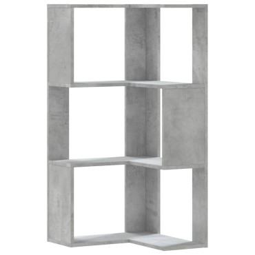 vidaXL Βιβλιοθήκη Γωνιακή 3 Επ. Γκρι Σκυροδέμ. 50x50x102cm Επεξ. Ξύλο 1 τεμ.