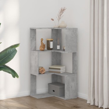 vidaXL Βιβλιοθήκη Γωνιακή 3 Επ. Γκρι Σκυροδέμ. 50x50x102cm Επεξ. Ξύλο 1 τεμ.