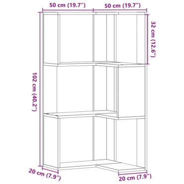 vidaXL Βιβλιοθήκη Γωνιακή 3 Επ. Γκρι Σκυροδέμ. 50x50x102cm Επεξ. Ξύλο 1 τεμ.