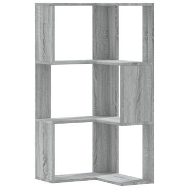 vidaXL Βιβλιοθήκη Γωνιακή 3 Επ. Γκρι Sonoma 50x50x102cm Επεξ. Ξύλο 1 τεμ.