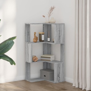 vidaXL Βιβλιοθήκη Γωνιακή 3 Επ. Γκρι Sonoma 50x50x102cm Επεξ. Ξύλο 1 τεμ.