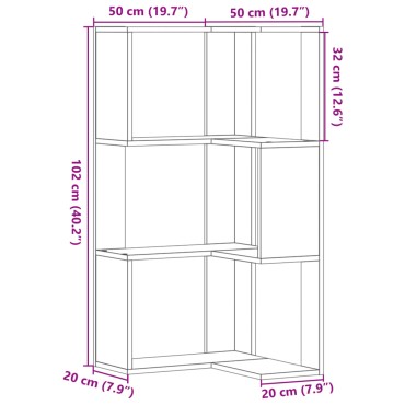vidaXL Βιβλιοθήκη Γωνιακή 3 Επ. Αρτισιανή Δρυς 50x50x102cm Επεξ. Ξύλο 1 τεμ.