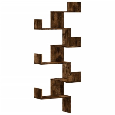 vidaXL Γωνιακή Ραφιέρα Τοίχου Καπνιστή Δρυς 45x45x147cm Επεξ. Ξύλο 1 τεμ.