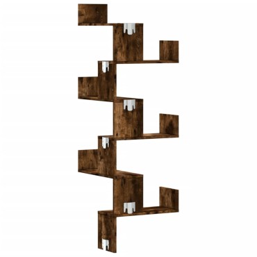 vidaXL Γωνιακή Ραφιέρα Τοίχου Καπνιστή Δρυς 45x45x147cm Επεξ. Ξύλο 1 τεμ.