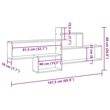 vidaXL Ράφι Τοίχου Γκρι Σκυροδέματος 167,5x18x68cm από Επεξ. Ξύλο 1 τεμ.