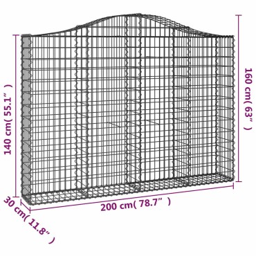 vidaXL Συρματοκιβώτια Τοξωτά 9 τεμ. 200x30x140/160 εκ. Γαλβαν. Ατσάλι