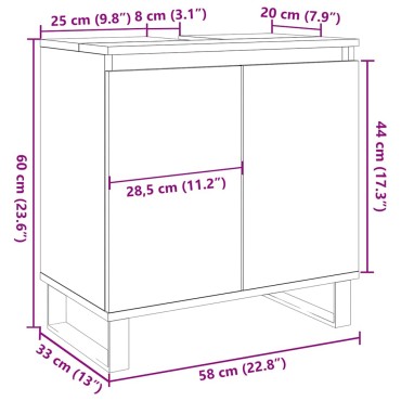 vidaXL Ντουλάπι Μπάνιου Δρυς τεχνίτης 58x33x60cm από Επεξεργ Ξύλο