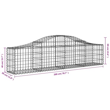 vidaXL Συρματοκιβώτια Τοξωτά 3 τεμ. 200x30x40/60 εκ. Γαλβαν. Ατσάλι