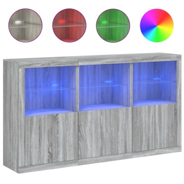 vidaXL Μπουφές με Φώτα LED Γκρι Sonoma 181,5x37x100cm 1 τεμ.