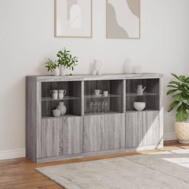 vidaXL Μπουφές με Φώτα LED Γκρι Sonoma 181,5x37x100cm 1 τεμ.