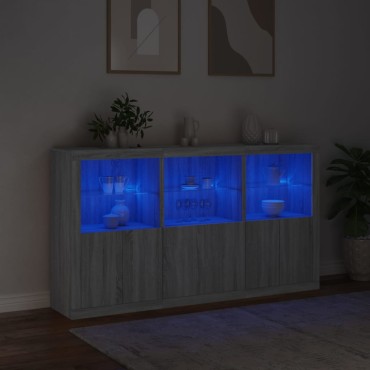 vidaXL Μπουφές με Φώτα LED Γκρι Sonoma 181,5x37x100cm 1 τεμ.