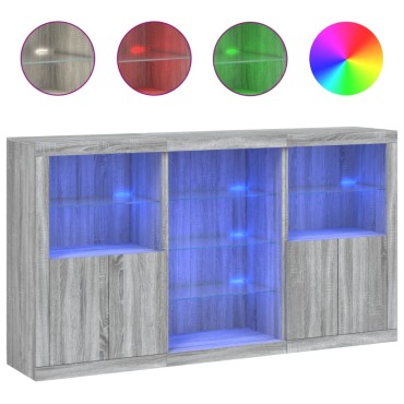 vidaXL Μπουφές με Φώτα LED Γκρι Sonoma 181,5x37x100cm 1 τεμ.