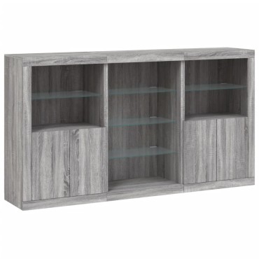 vidaXL Μπουφές με Φώτα LED Γκρι Sonoma 181,5x37x100cm 1 τεμ.