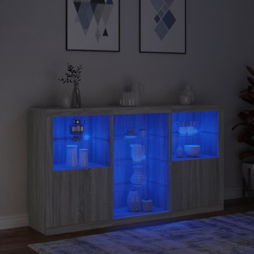 vidaXL Μπουφές με Φώτα LED Γκρι Sonoma 181,5x37x100cm 1 τεμ.