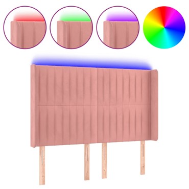 vidaXL Κεφαλάρι Κρεβατιού LED Ροζ 147x16x118/128cm Βελούδινο 1 τεμ.