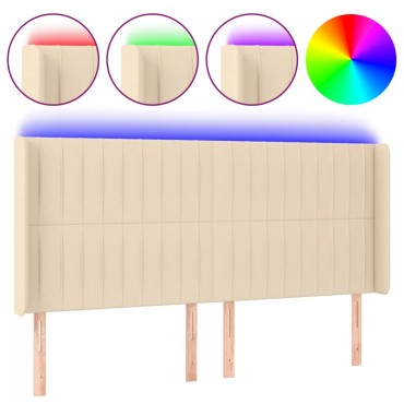 vidaXL Κεφαλάρι Κρεβατιού LED Κρεμ 183x16x118/128cm Υφασμάτινο 1 τεμ.