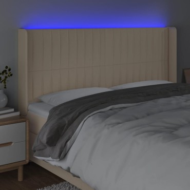 vidaXL Κεφαλάρι Κρεβατιού LED Κρεμ 183x16x118/128cm Υφασμάτινο 1 τεμ.