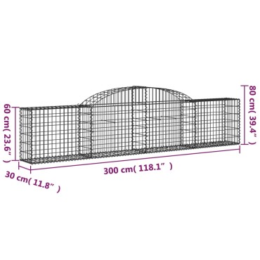 vidaXL Συρματοκιβώτια Τοξωτά 25 τεμ. 300x30x60/80 εκ. Γαλβαν. Ατσάλι