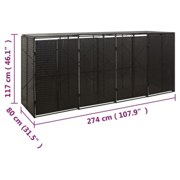 vidaXL Πλαίσιο για Κάδο Απορρ. με Ρόδες Μαύρο 274x80x117εκ Συνθ. Ρατάν